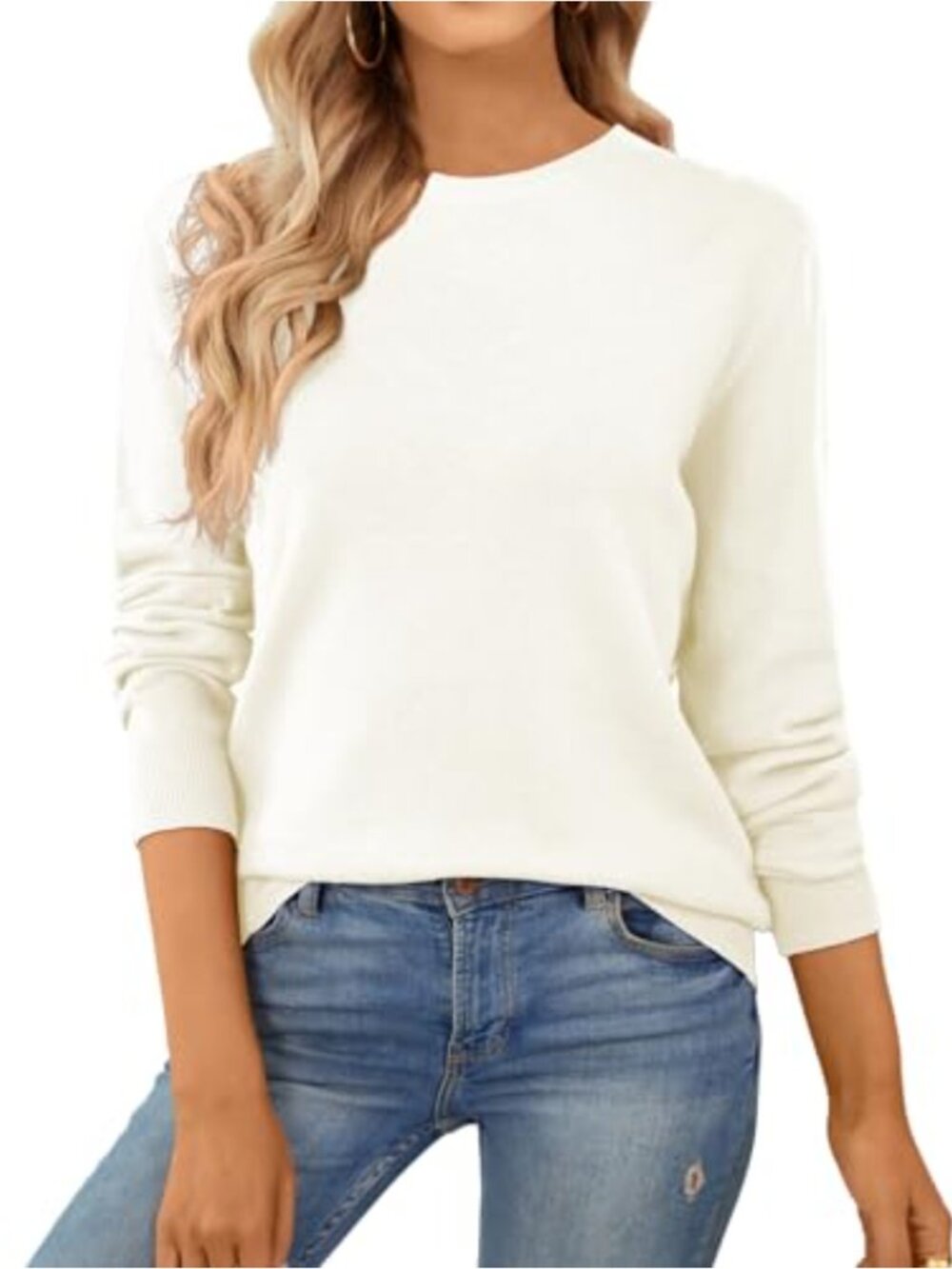 Women's 100% Cotton Long Sleeve Crewneck Pullover Sweater Lightweight Knit Top